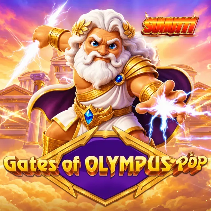 Tampilan visual grid 3x5 Gates of Olympus POP dengan simbol Zeus dan multiplier